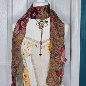 Floral Scarf Brown, red, green EUC